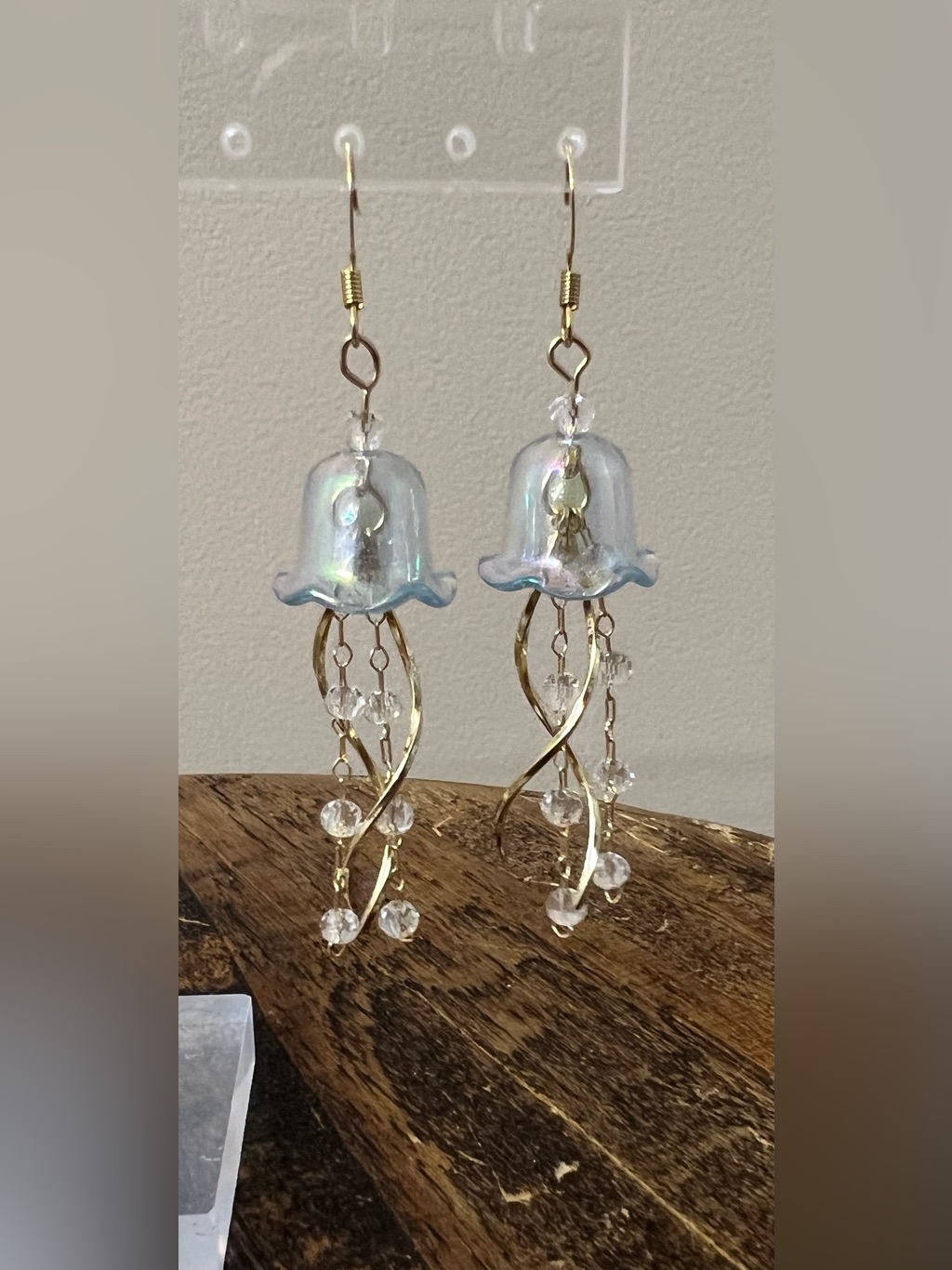 Iridescent Bell Drop Jellyfish Earrings With Crystal Accents
